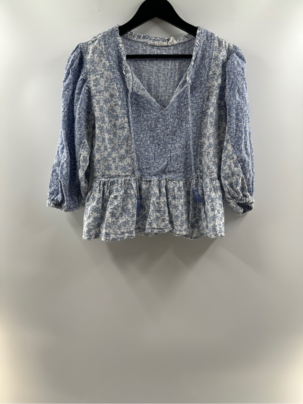 Midnight Sky Blue Floral Peplum Blouse Women's Large
